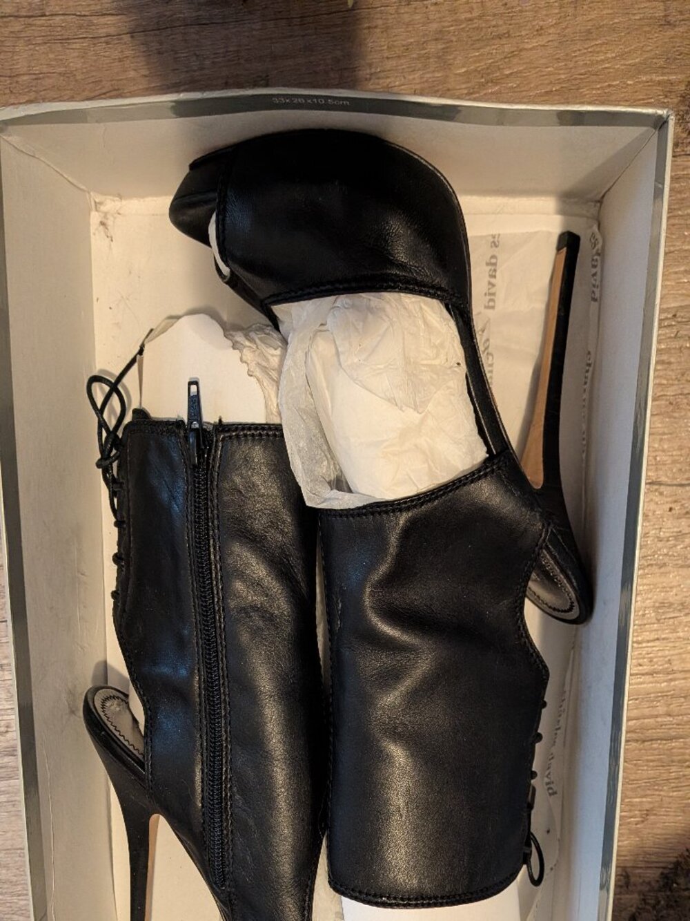 Charles David womens black leather open toe boots with side zipper sz 8 orig box